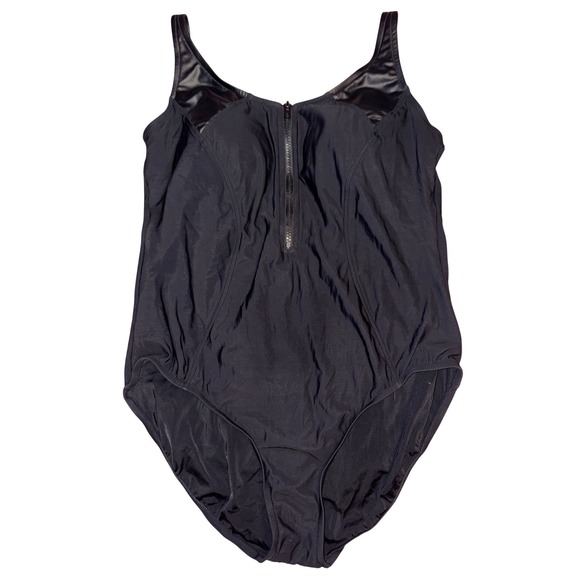 Aqua Green Other - Aqua Green Black One Piece Swimsuit Zip Front Built In Bra Tummy Control‎ XL